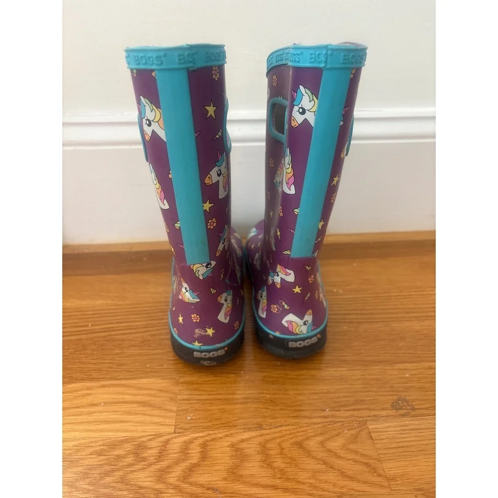 Bogs Rain Boots Unicorn Purple Youth Size 3 Waterproof Pull On 79034-540 Teal